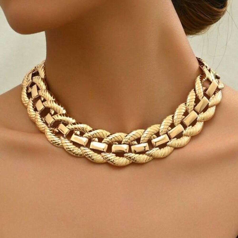 18K Gold Filled Braided Chunky Chain Choker Necklace